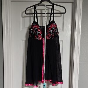 Black and Pink Embroidered Dress